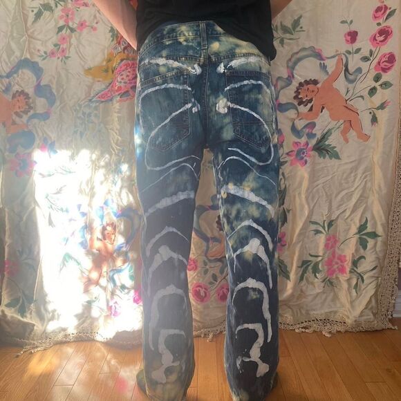 Eclectic one of one painted vintage jeans 36 - Picture 6 of 10